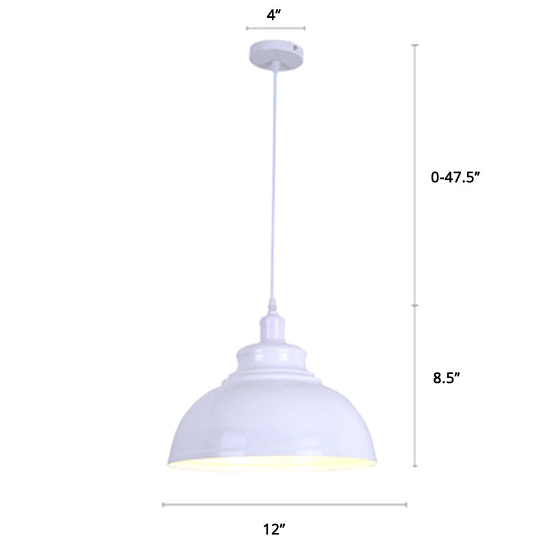 Bowl Shade Restaurant Hanging Lamp Factory Style Metal 1 Head Pendant Ceiling Light White 12