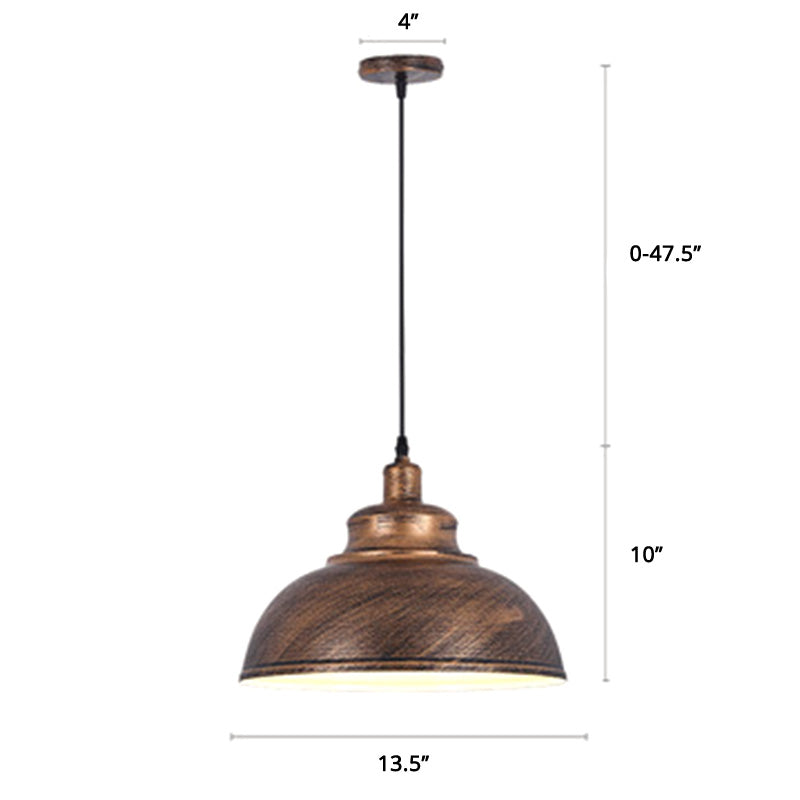 Bowl Shade Restaurant Hanging Lamp Factory Style Metal 1 Head Pendant Ceiling Light Copper 14