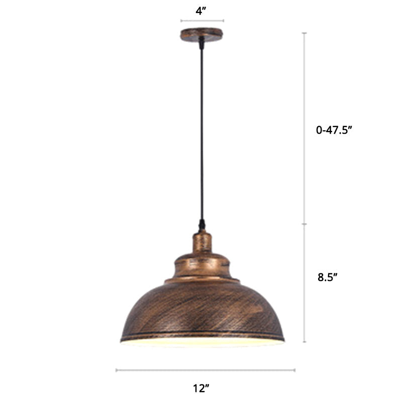 Bowl Shade Restaurant Hanging Lamp Factory Style Metal 1 Head Pendant Ceiling Light Copper 12