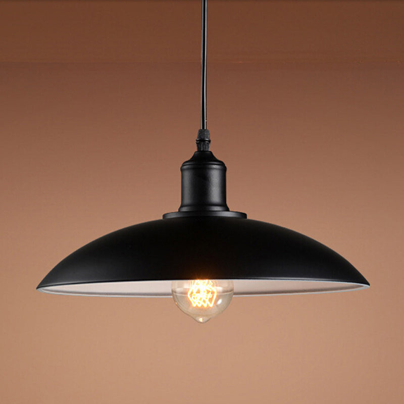 Industrial Domed Suspension Lighting Single-Bulb Metal Ceiling Hang Lamp in Black Clearhalo 'Art Deco Pendants' 'Black' 'Cast Iron' 'Ceiling Lights' 'Ceramic' 'Crystal' 'Industrial Pendants' 'Industrial' 'Metal' 'Middle Century Pendants' 'Pendant Lights' 'Pendants' 'Rustic Pendants' 'Tiffany' Lighting' 2388989