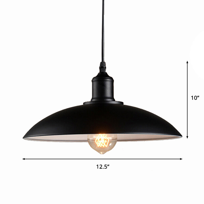 Industrial Domed Suspension Lighting Single-Bulb Metal Ceiling Hang Lamp in Black Clearhalo 'Art Deco Pendants' 'Black' 'Cast Iron' 'Ceiling Lights' 'Ceramic' 'Crystal' 'Industrial Pendants' 'Industrial' 'Metal' 'Middle Century Pendants' 'Pendant Lights' 'Pendants' 'Rustic Pendants' 'Tiffany' Lighting' 2388991