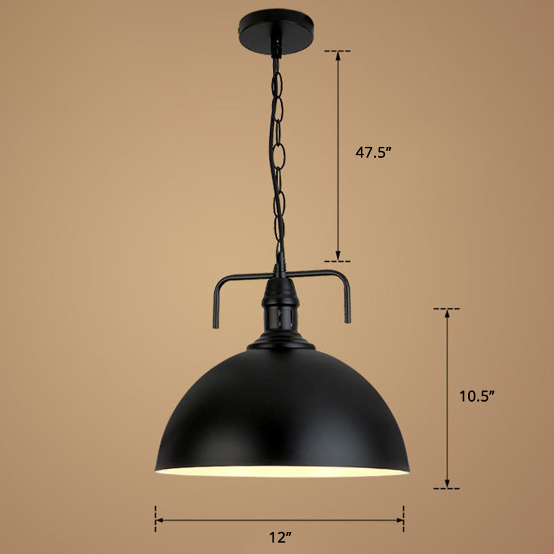 Dome Dining Room Hanging Light Industrial Iron Single Black Finish Drop Pendant with Vent Black 12