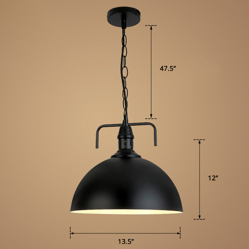 Dome Dining Room Hanging Light Industrial Iron Single Black Finish Drop Pendant with Vent Black 14