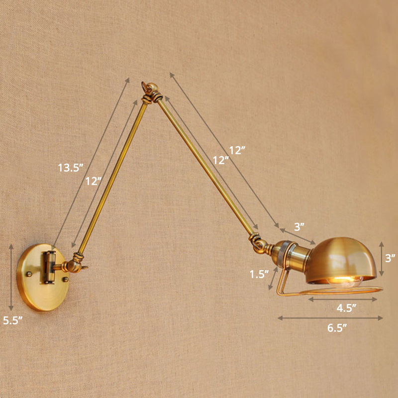 Single Dome Wall Mounted Reading Light Industrial Style Metal Wall Lamp with Swing Arm Brass 12