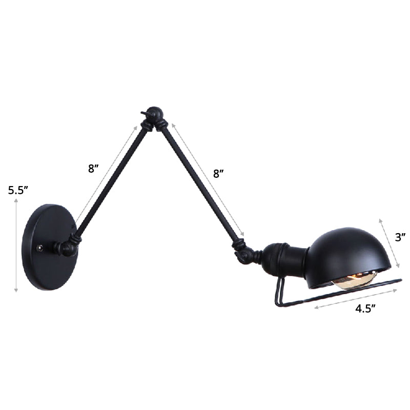 Single Dome Wall Mounted Reading Light Industrial Style Metal Wall Lamp with Swing Arm Black 8