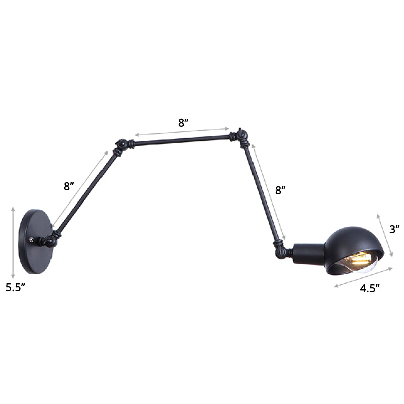 Single Dome Wall Mounted Reading Light Industrial Style Metal Wall Lamp with Swing Arm Matte Black 8