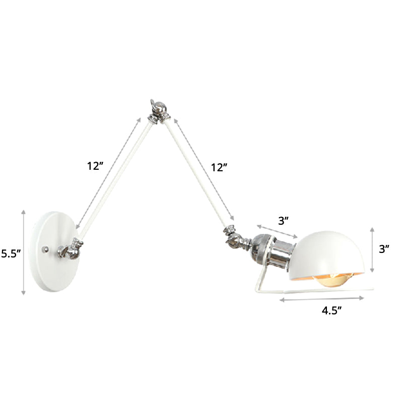 Single Dome Wall Mounted Reading Light Industrial Style Metal Wall Lamp with Swing Arm White 12