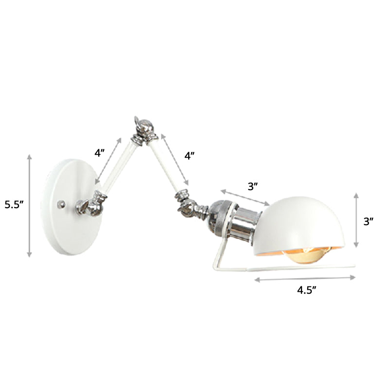 Single Dome Wall Mounted Reading Light Industrial Style Metal Wall Lamp with Swing Arm White 4