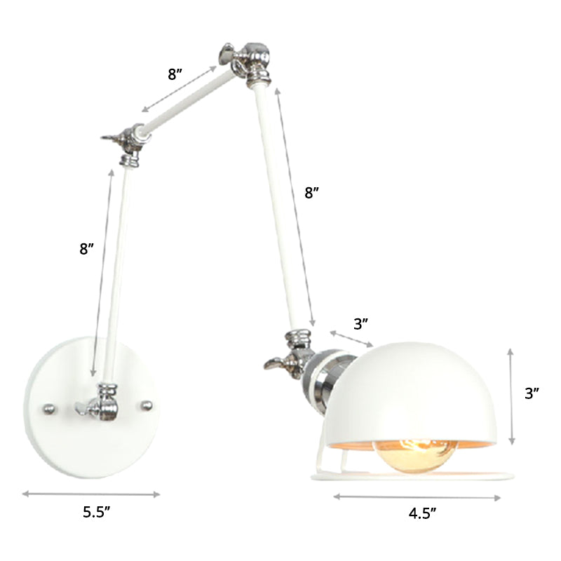 Single Dome Wall Mounted Reading Light Industrial Style Metal Wall Lamp with Swing Arm White 8