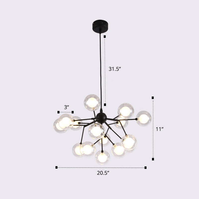 Double Glass Bubbles Chandelier Postmodern Style Firefly Pendant Lamp for Restaurant 15 Black Clearhalo 'Ceiling Lights' 'Chandeliers' 'Modern Chandeliers' 'Modern' Lighting' 2389109