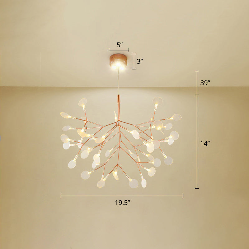 Stainless Steel Leaf Chandelier Minimalist Rose Gold LED Hanging Lamp for Restaurant Rose Gold 19.5