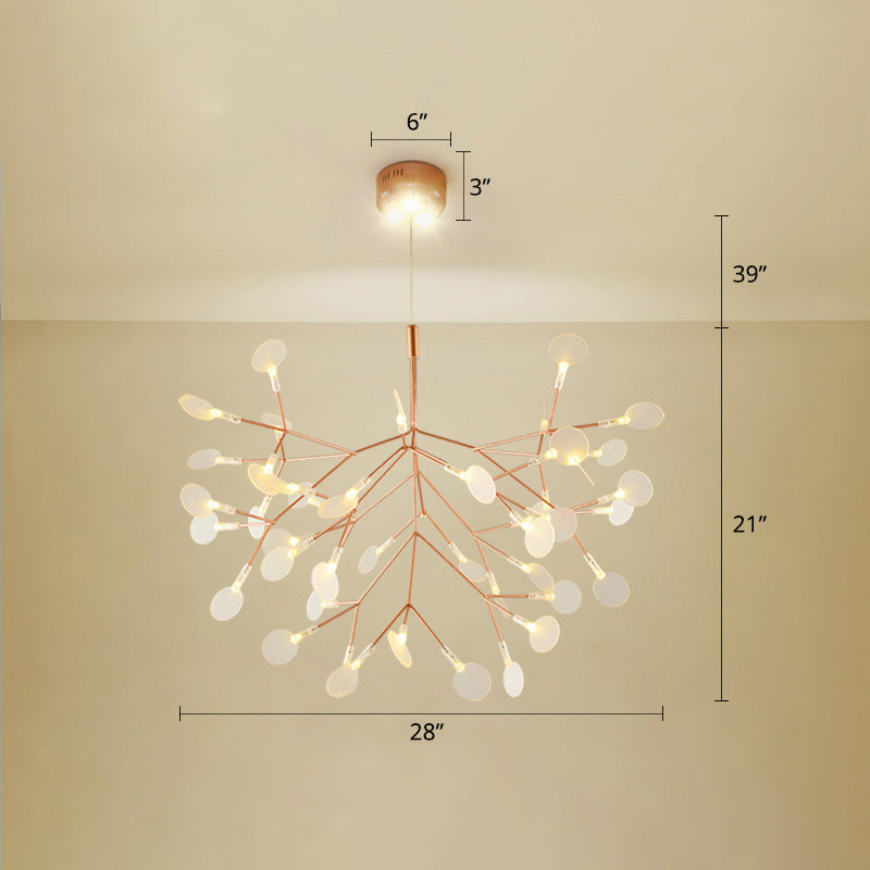 Stainless Steel Leaf Chandelier Minimalist Rose Gold LED Hanging Lamp for Restaurant Rose Gold 28.5