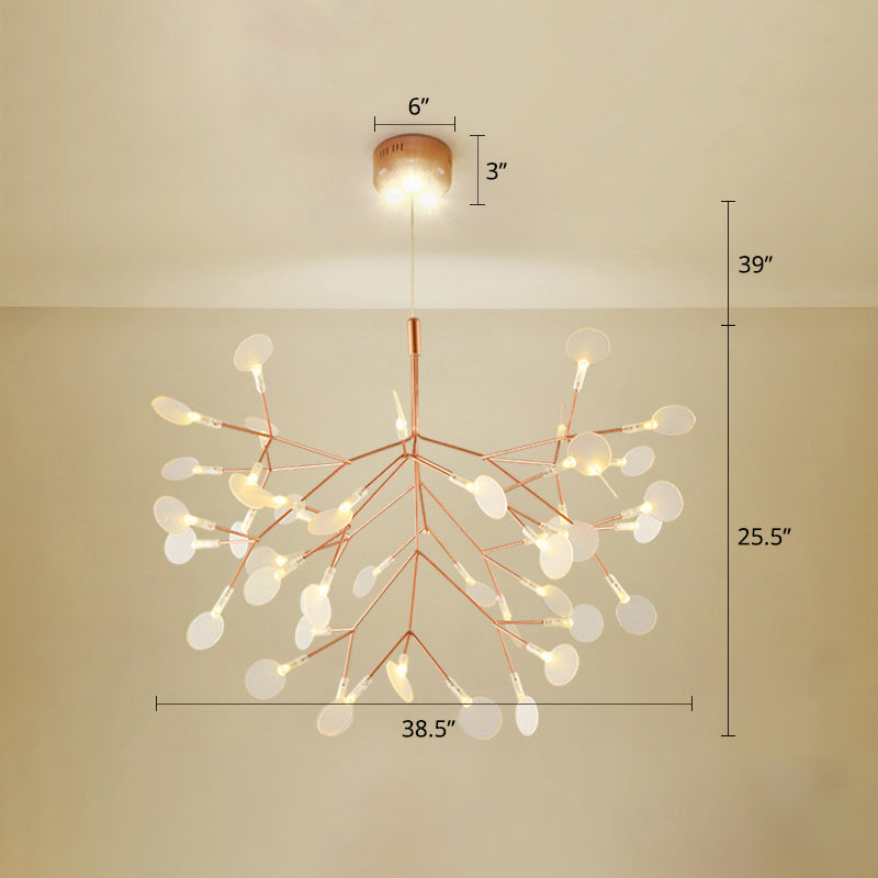 Stainless Steel Leaf Chandelier Minimalist Rose Gold LED Hanging Lamp for Restaurant Rose Gold 38.5