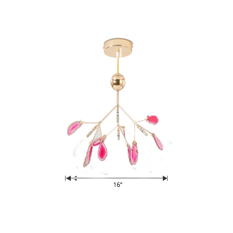 Modernist Heracleum Chandelier Agate Living Room Suspension Light Fixture in Gold 4 Gold Clearhalo 'Ceiling Lights' 'Chandeliers' 'Modern Chandeliers' 'Modern' Lighting' 2389126