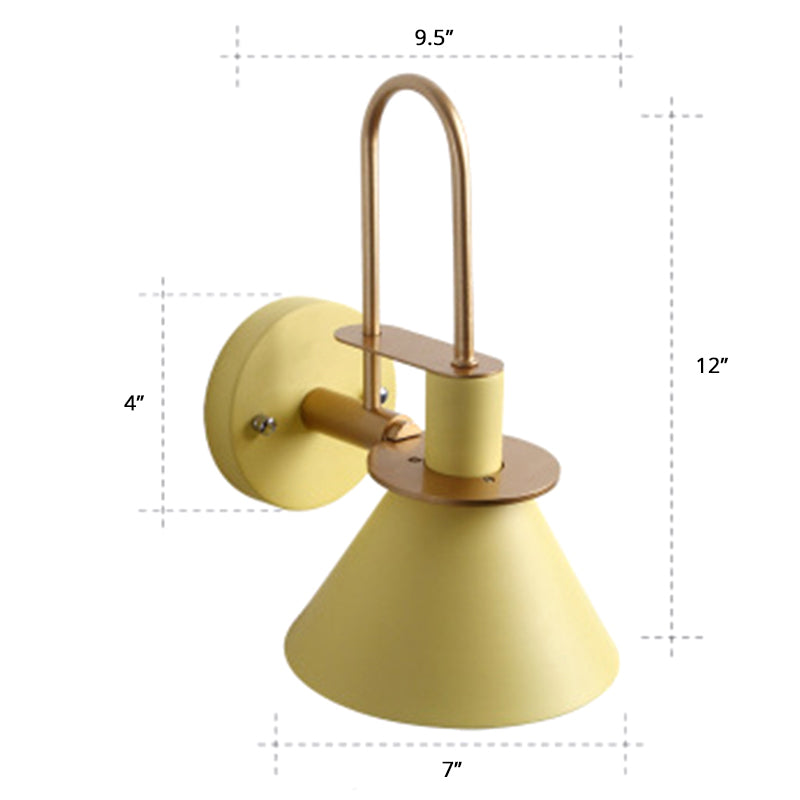 Macaron 1-Head Wall Light Bugle Shaped Wall Mount Lamp with Metal Shade for Bedroom Yellow Clearhalo 'Wall Lamps & Sconces' 'Wall Lights' Lighting' 2389301