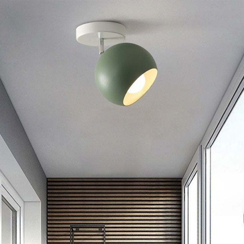 Swivelable Dome Metal Flush Light Nordic 1 Bulb Green Semi Flush Ceiling Light for Corridor Green Clearhalo 'Ceiling Lights' 'Close To Ceiling Lights' 'Close to ceiling' 'Semi-flushmount' Lighting' 2389425