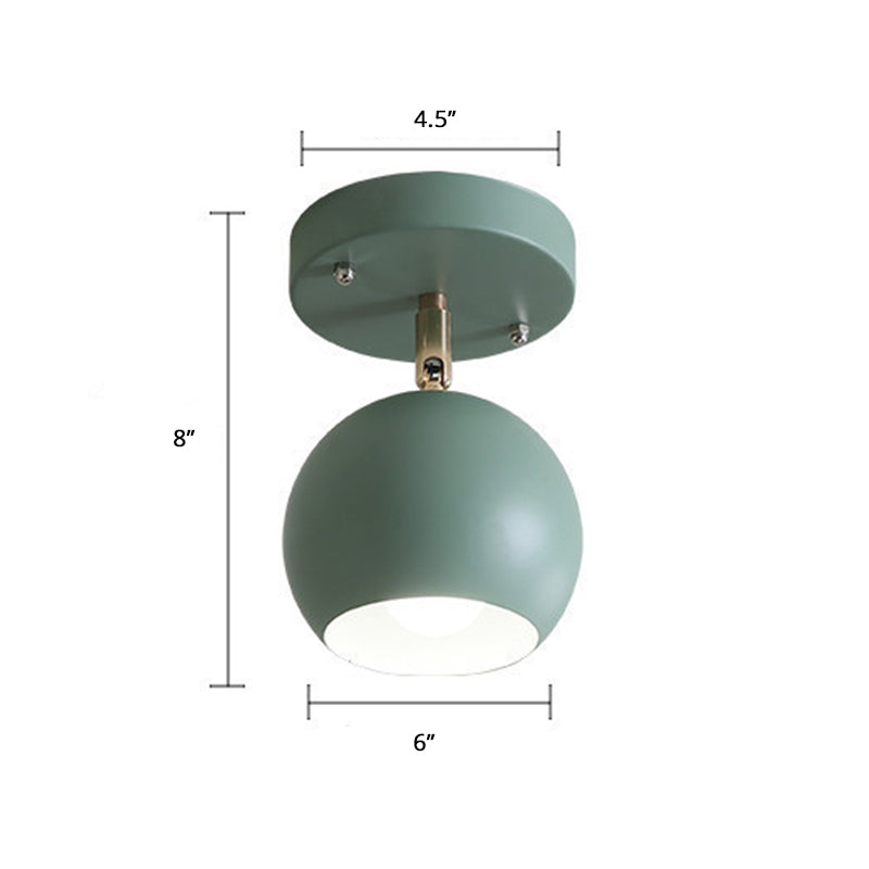 Swivelable Dome Metal Flush Light Nordic 1 Bulb Green Semi Flush Ceiling Light for Corridor Clearhalo 'Ceiling Lights' 'Close To Ceiling Lights' 'Close to ceiling' 'Semi-flushmount' Lighting' 2389428