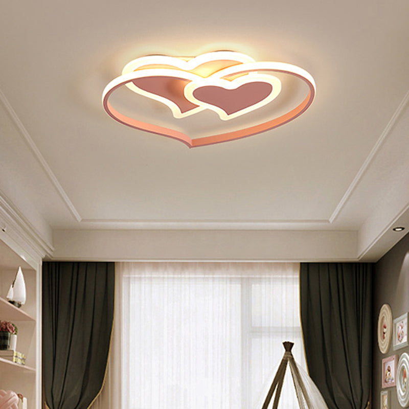 Heart Shaped Ceiling Flush Light Nordic Aluminum Girls Room Flush Mount Fixture in Pink Pink Clearhalo 'Ceiling Lights' 'Close To Ceiling Lights' 'Close to ceiling' 'Flush mount' Lighting' 2389429