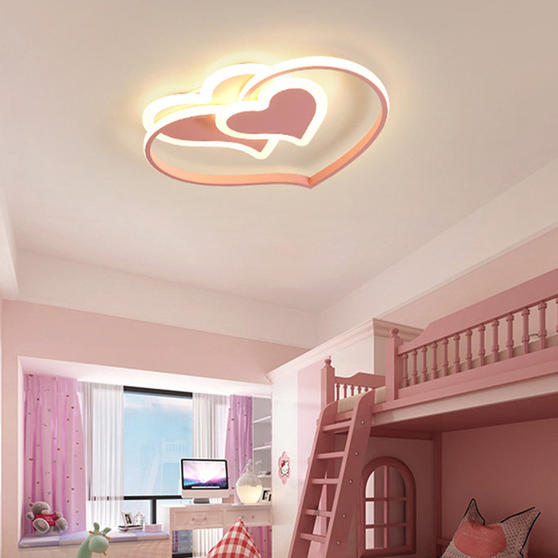 Heart Shaped Ceiling Flush Light Nordic Aluminum Girls Room Flush Mount Fixture in Pink Clearhalo 'Ceiling Lights' 'Close To Ceiling Lights' 'Close to ceiling' 'Flush mount' Lighting' 2389430