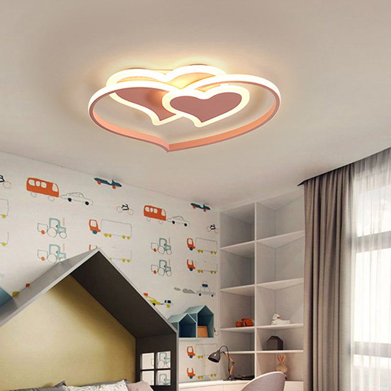 Heart Shaped Ceiling Flush Light Nordic Aluminum Girls Room Flush Mount Fixture in Pink Clearhalo 'Ceiling Lights' 'Close To Ceiling Lights' 'Close to ceiling' 'Flush mount' Lighting' 2389431