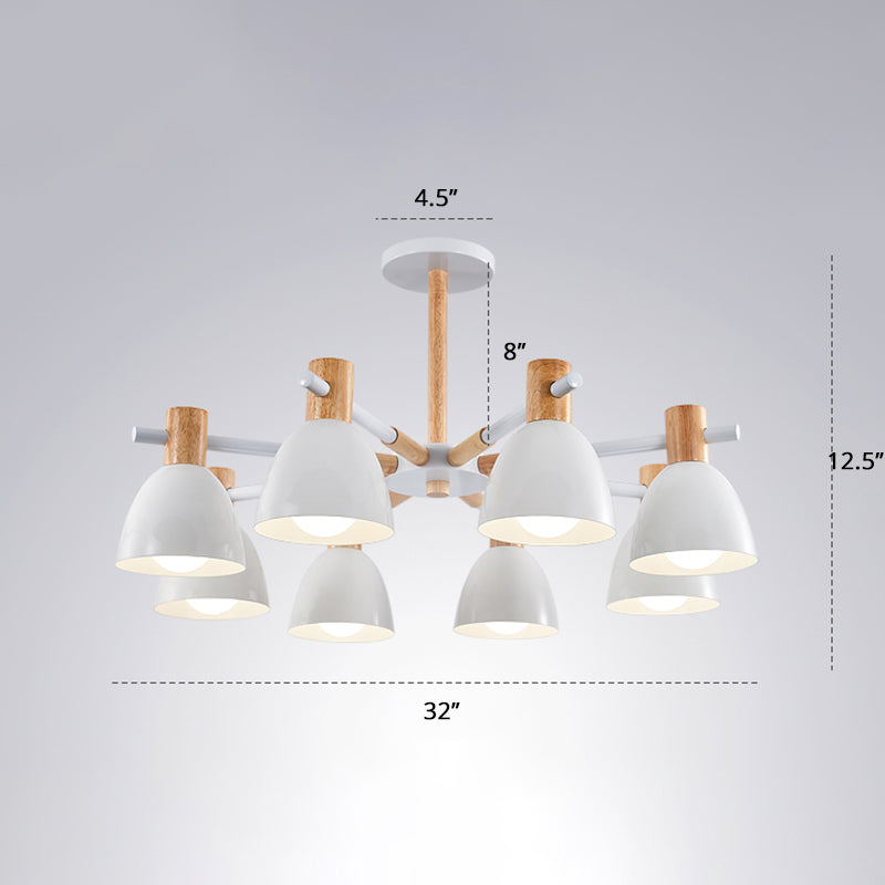 White Bell Suspension Light Fixture Minimalist Metal Chandelier Lamp with Wooden Decor Clearhalo 'Ceiling Lights' 'Chandeliers' Lighting' 2389443