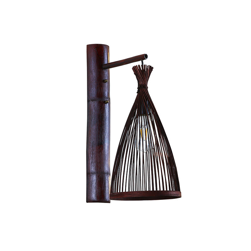 Dark Brown Conic Wall Lamp Fixture Asia 1 Head Bamboo Wall Mounted Light for Kitchen Clearhalo 'Wall Lamps & Sconces' 'Wall Lights' Lighting' 2389451