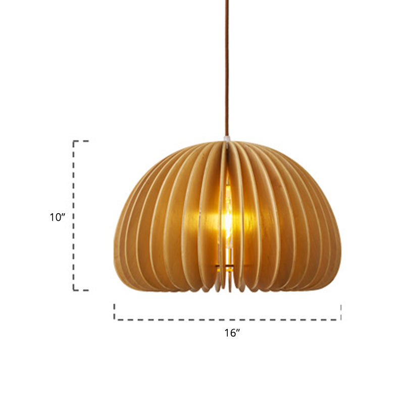 Asian Hemispherical Hanging Lamp Wooden Slat 1 Bulb Restaurant Ceiling Light in Beige Clearhalo 'Ceiling Lights' 'Pendant Lights' 'Pendants' Lighting' 2389481