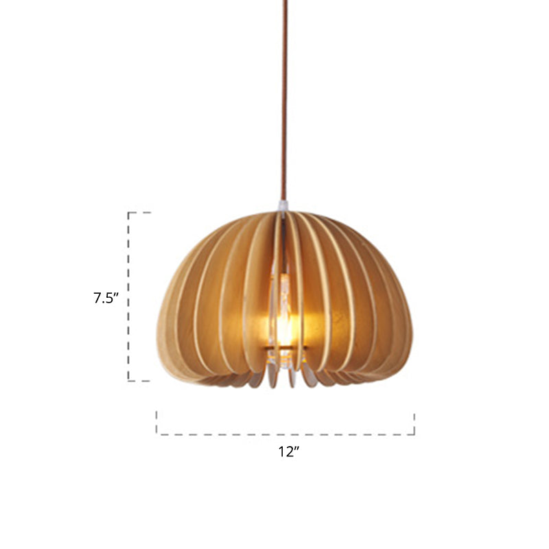 Asian Hemispherical Hanging Lamp Wooden Slat 1 Bulb Restaurant Ceiling Light in Beige Clearhalo 'Ceiling Lights' 'Pendant Lights' 'Pendants' Lighting' 2389482