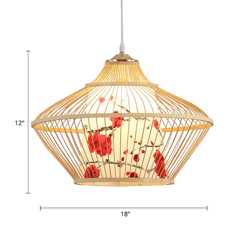 Chinese Style Conical Hanging Lamp Bamboo 1-Light Tea Room Ceiling Pendant Light Clearhalo 'Ceiling Lights' 'Pendant Lights' 'Pendants' Lighting' 2389514