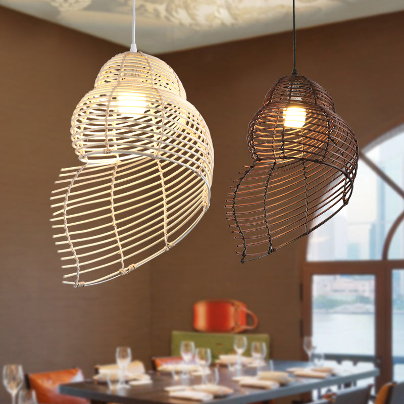 Bamboo Spiral Shell Pendant Light Fixture Asia Single Hanging Light for Restaurant Clearhalo 'Ceiling Lights' 'Pendant Lights' 'Pendants' Lighting' 2389533