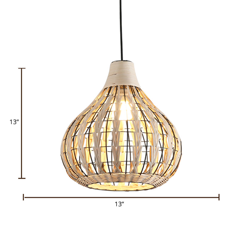 Beige Teardrop Suspension Lighting Asian 1 Bulb Rattan Pendant Lamp for Restaurant Clearhalo 'Ceiling Lights' 'Pendant Lights' 'Pendants' Lighting' options 2389557