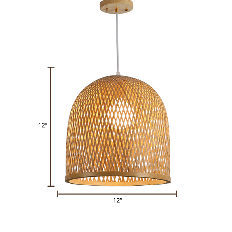 Light Brown Elongated Dome Pendant Light Fixture Nordic 1 Bulb Bamboo Ceiling Light for Restaurant Clearhalo 'Ceiling Lights' 'Pendant Lights' 'Pendants' Lighting' options 2389561