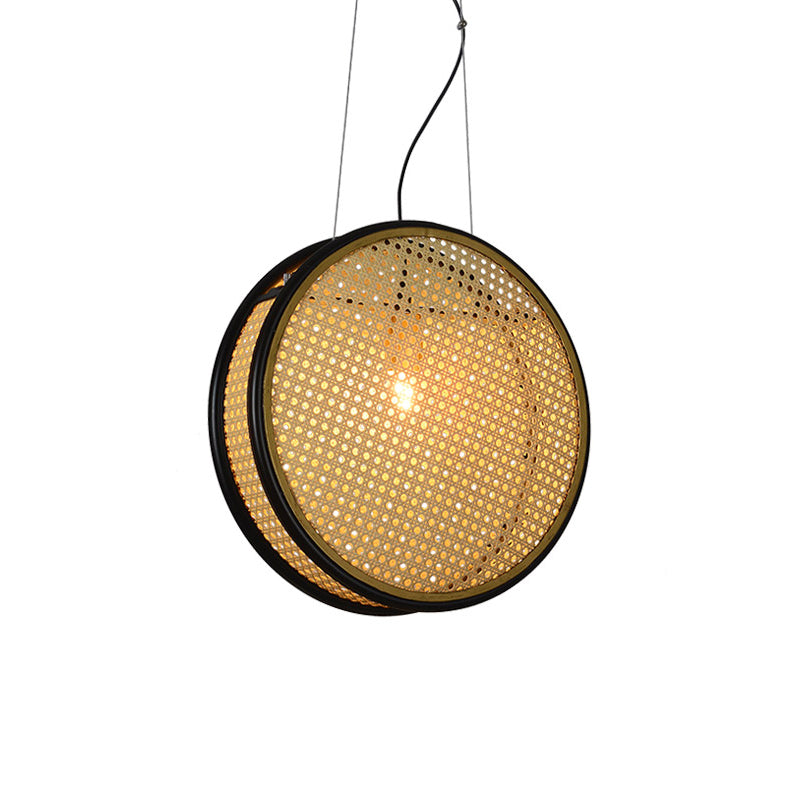 Beige Circle Hanging Ceiling Light Creative Asian 1-Light Rattan Drop Pendant for Bedroom Clearhalo 'Ceiling Lights' 'Pendant Lights' 'Pendants' Lighting' options 2389566