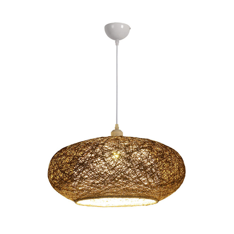 Minimalist Round Pendant Lighting Fixture Rattan 1 Head Tearoom Ceiling Hang Lamp in Dark Tan Clearhalo 'Ceiling Lights' 'Pendant Lights' 'Pendants' Lighting' options 2389572