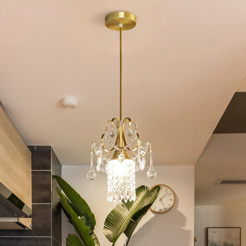 Gold 1-Light Pendant Lighting Traditional Clear Crystal Fringe Suspension Light for Dining Room Clearhalo 'Ceiling Lights' 'Modern Pendants' 'Modern' 'Pendant Lights' 'Pendants' Lighting' 2389663