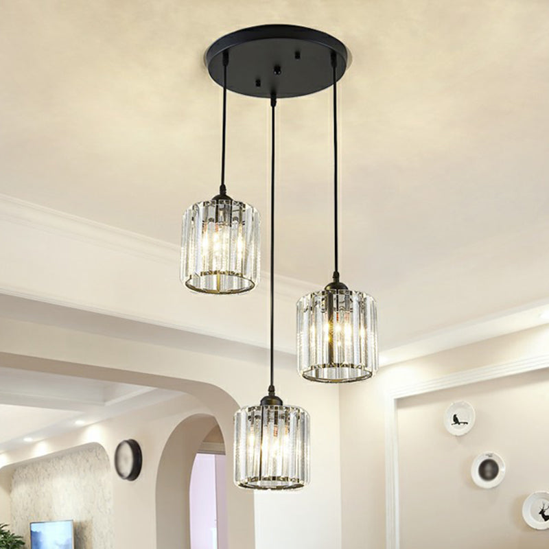 Shaded Multi-Light Pendant Modern Crystal Block 3-Head Dining Room Ceiling Light in Black Clearhalo 'Ceiling Lights' 'Modern Pendants' 'Modern' 'Pendant Lights' 'Pendants' Lighting' 2389665