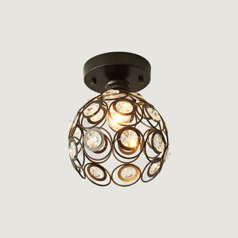 Black Ball Semi Flush Light Retro Single-Bulb Crystal Ceiling Light for Corridor Black Clearhalo 'Ceiling Lights' 'Close To Ceiling Lights' 'Close to ceiling' 'Semi-flushmount' 'Tiffany close to ceiling' 'Tiffany' Lighting' 2389673