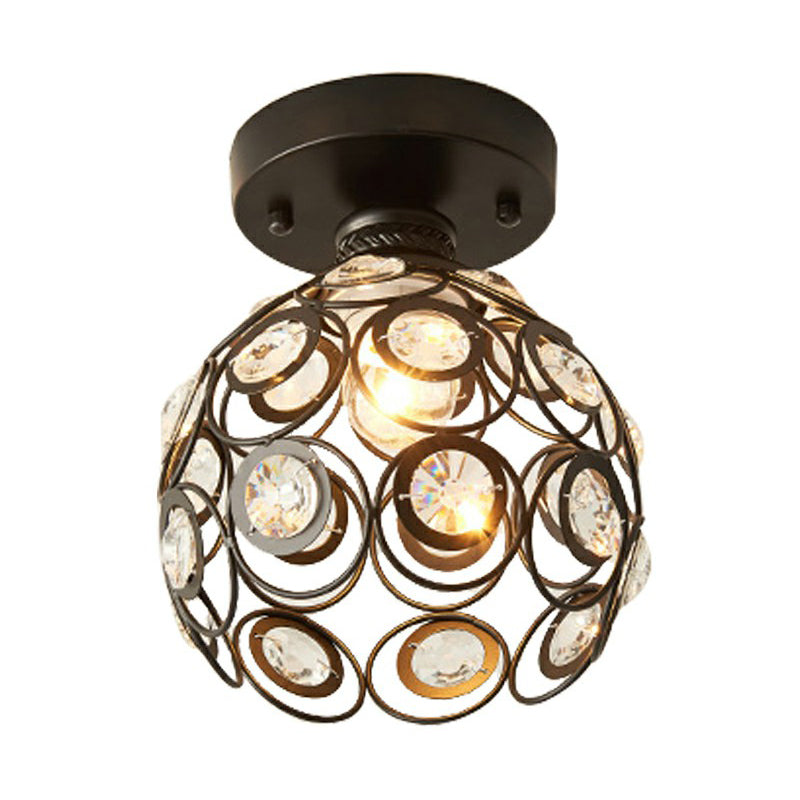 Black Ball Semi Flush Light Retro Single-Bulb Crystal Ceiling Light for Corridor Clearhalo 'Ceiling Lights' 'Close To Ceiling Lights' 'Close to ceiling' 'Semi-flushmount' 'Tiffany close to ceiling' 'Tiffany' Lighting' 2389675