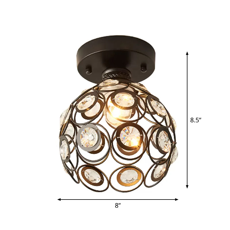 Black Ball Semi Flush Light Retro Single-Bulb Crystal Ceiling Light for Corridor Clearhalo 'Ceiling Lights' 'Close To Ceiling Lights' 'Close to ceiling' 'Semi-flushmount' 'Tiffany close to ceiling' 'Tiffany' Lighting' 2389677