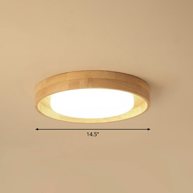 Ultrathin Round Bedroom Flushmount Light Wooden Nordic LED Ceiling Mount Light Fixture Wood 14.5