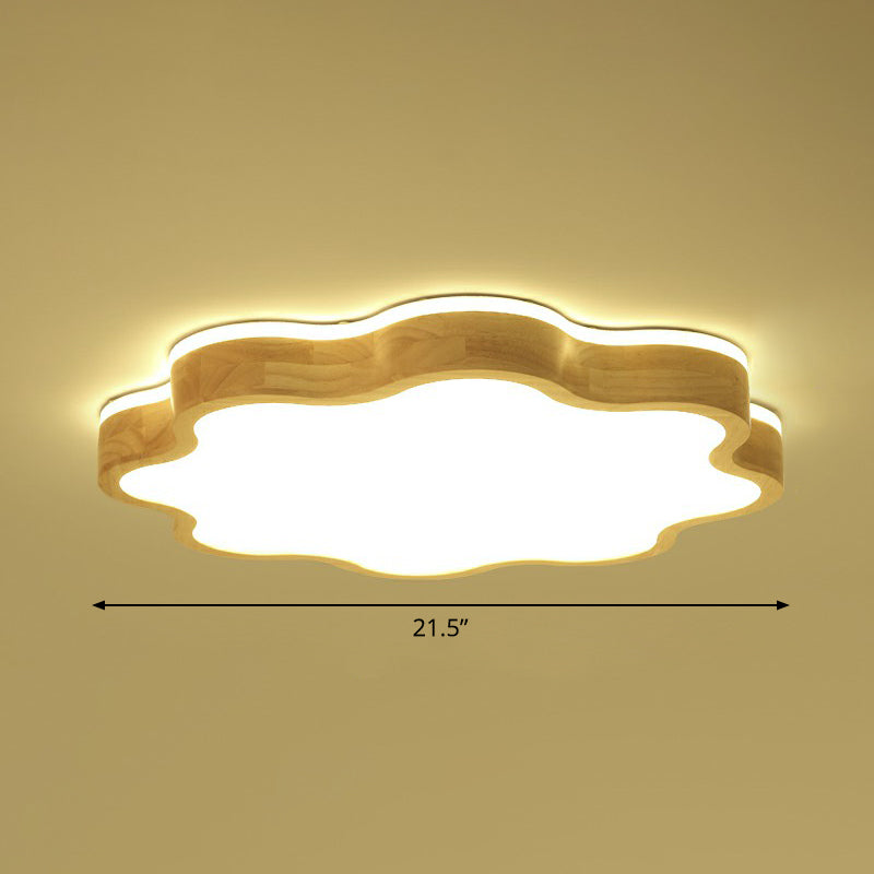 Acrylic Floral Flush Mount Ceiling Fixture Simplicity Wood LED Flush Light for Bedroom Wood 21.5