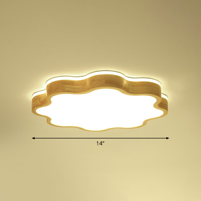 Acrylic Floral Flush Mount Ceiling Fixture Simplicity Wood LED Flush Light for Bedroom Wood 14