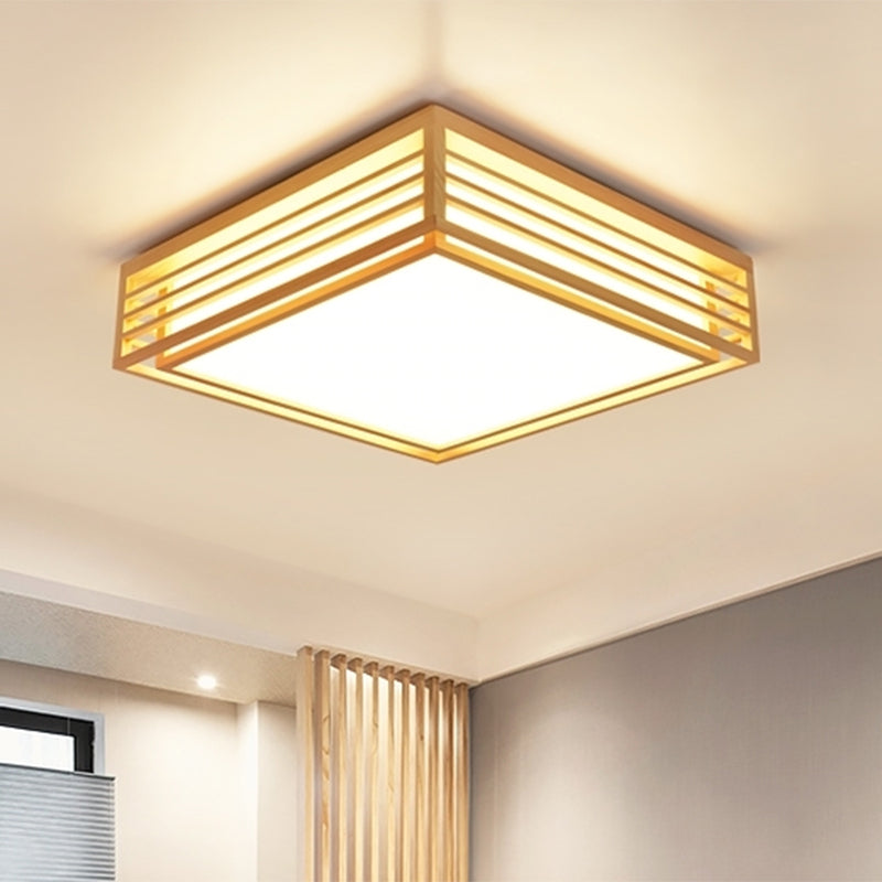 Wooden Square Ceiling Flush Light Minimalistic Beige LED Flush-Mount Light Fixture Clearhalo 'Ceiling Lights' 'Close To Ceiling Lights' 'Close to ceiling' 'Flush mount' Lighting' 2389814