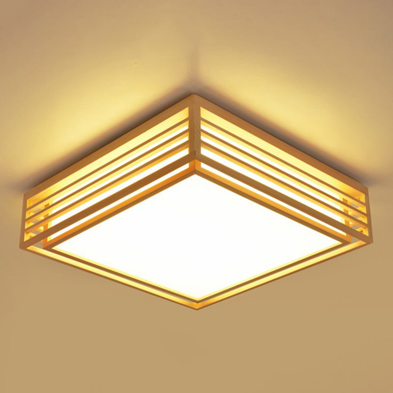 Wooden Square Ceiling Flush Light Minimalistic Beige LED Flush-Mount Light Fixture Clearhalo 'Ceiling Lights' 'Close To Ceiling Lights' 'Close to ceiling' 'Flush mount' Lighting' 2389815