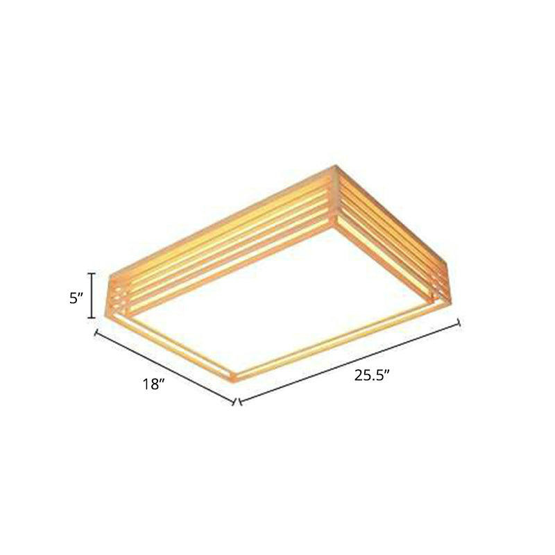 Wooden Square Ceiling Flush Light Minimalistic Beige LED Flush-Mount Light Fixture Wood 18