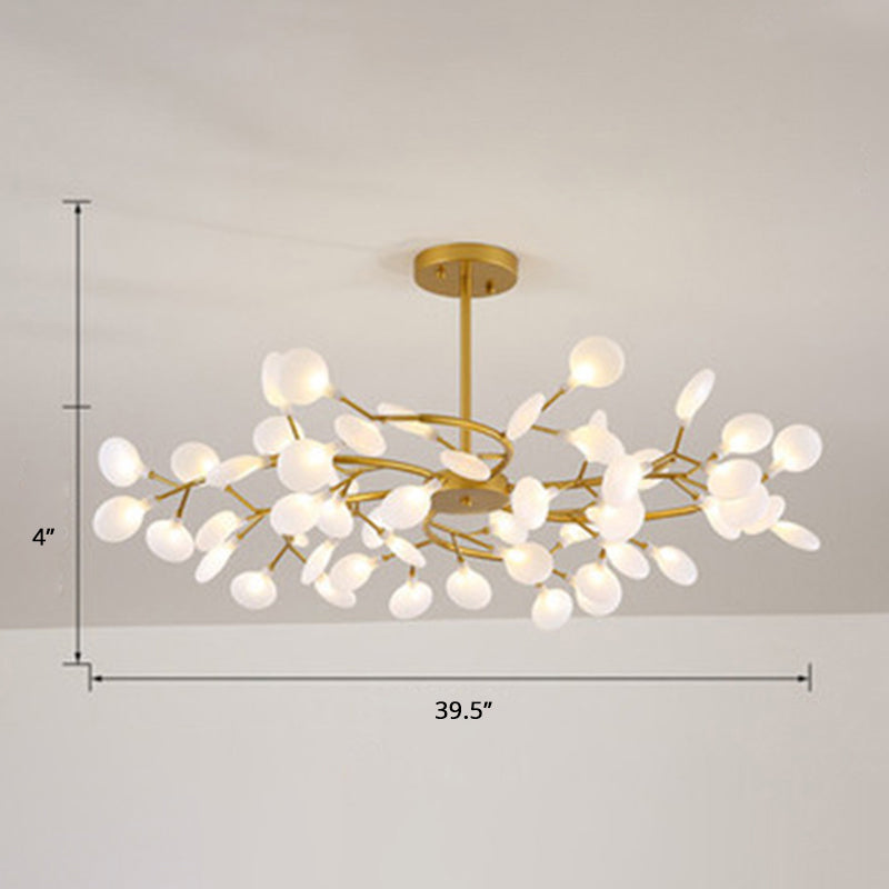 Postmodern Leaf Hanging Light Metal Living Room LED Chandelier Pendant Light in Brass 54 Cream Clearhalo 'Ceiling Lights' 'Chandeliers' 'Clear' 'Industrial' 'Modern Chandeliers' 'Modern' 'Tiffany' 'Traditional Chandeliers' Lighting' 2389951