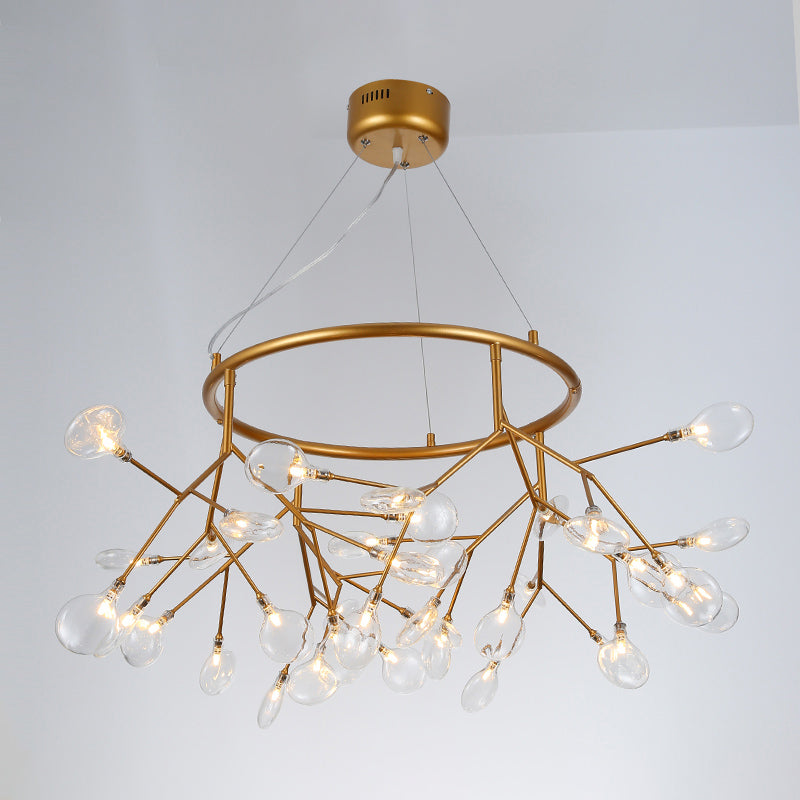 Postmodern Twig Hanging Light Fixture Glass Bedroom Ceiling Chandelier with Metal Ring 36 Clear Clearhalo 'Ceiling Lights' 'Chandeliers' 'Clear' 'Industrial' 'Modern Chandeliers' 'Modern' 'Tiffany' 'Traditional Chandeliers' Lighting' 2389990