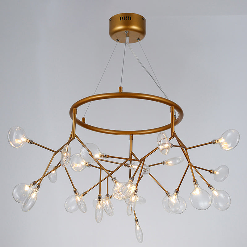 Postmodern Twig Hanging Light Fixture Glass Bedroom Ceiling Chandelier with Metal Ring 27 Clear Clearhalo 'Ceiling Lights' 'Chandeliers' 'Clear' 'Industrial' 'Modern Chandeliers' 'Modern' 'Tiffany' 'Traditional Chandeliers' Lighting' 2389994