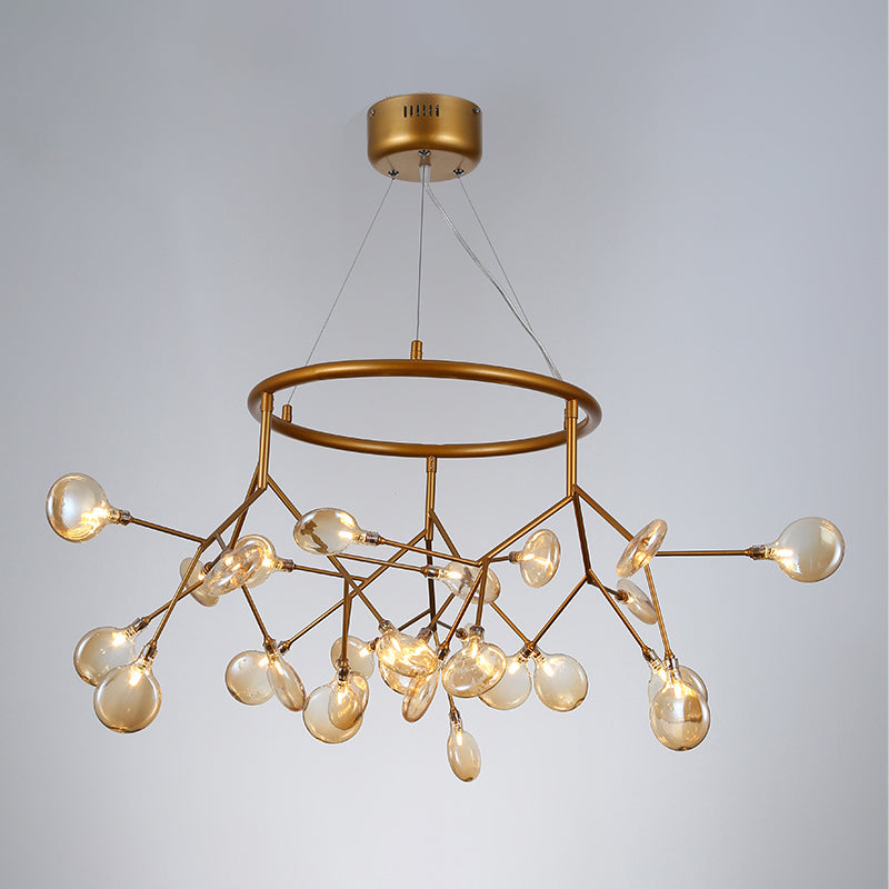 Postmodern Twig Hanging Light Fixture Glass Bedroom Ceiling Chandelier with Metal Ring 27 Gold Clearhalo 'Ceiling Lights' 'Chandeliers' 'Clear' 'Industrial' 'Modern Chandeliers' 'Modern' 'Tiffany' 'Traditional Chandeliers' Lighting' 2389996