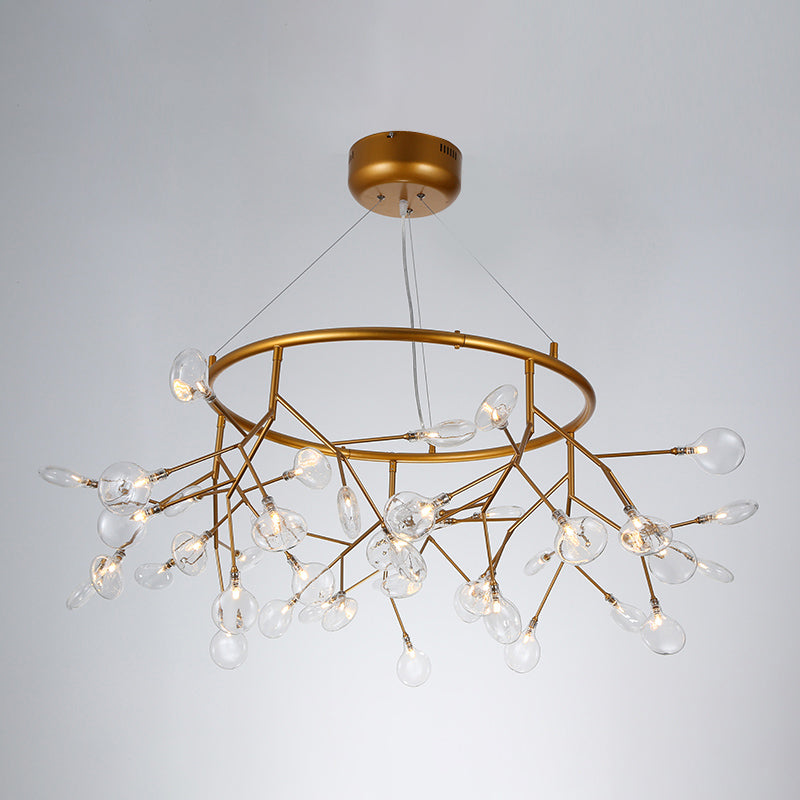 Postmodern Twig Hanging Light Fixture Glass Bedroom Ceiling Chandelier with Metal Ring 45 Clear Clearhalo 'Ceiling Lights' 'Chandeliers' 'Clear' 'Industrial' 'Modern Chandeliers' 'Modern' 'Tiffany' 'Traditional Chandeliers' Lighting' 2389997